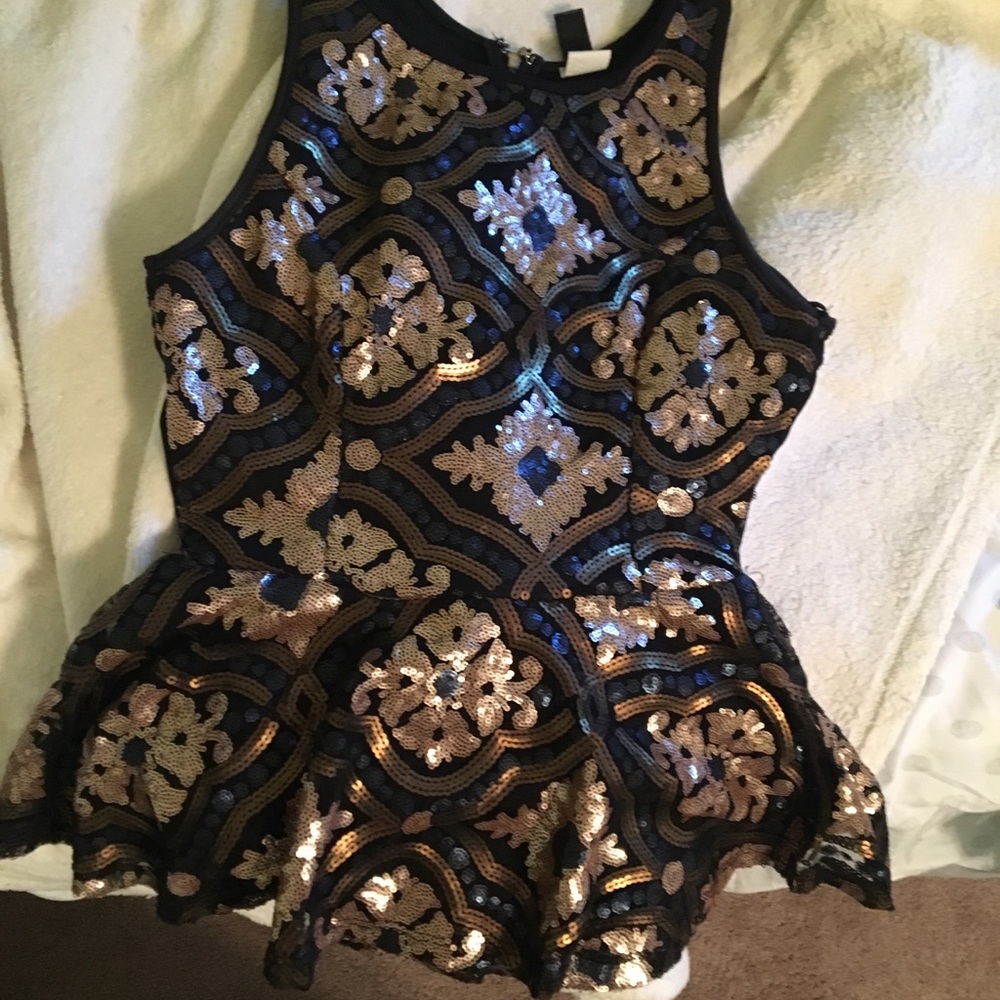 Sequin zip up peplum tank